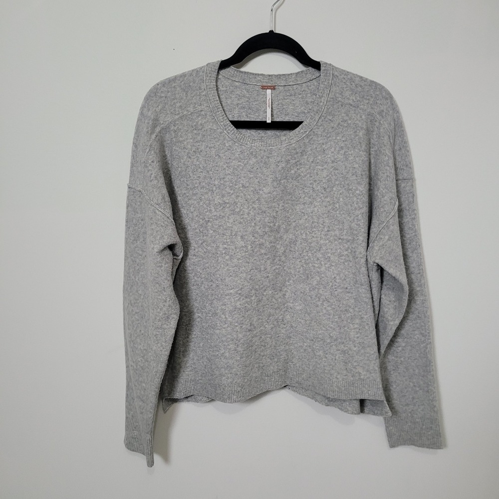 Free People Small Pullover‎ Sweater Womens Heather Grey Oversized Crew Neck Knit